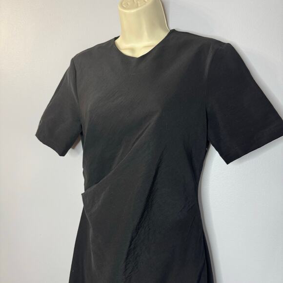 Zara Women's Collection Side Draped Mixi Dress Black Linen Blend Old Money S - Picture 6 of 15